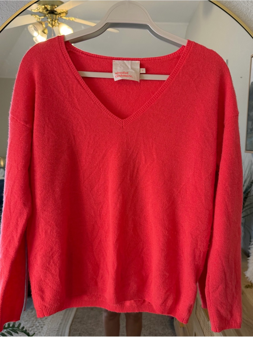 Women's V-Neck Sweater in Coral